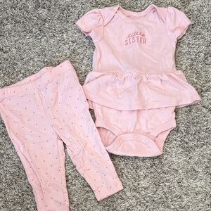 Charming Pink Kids Matching Set with 'Little Sister' Design